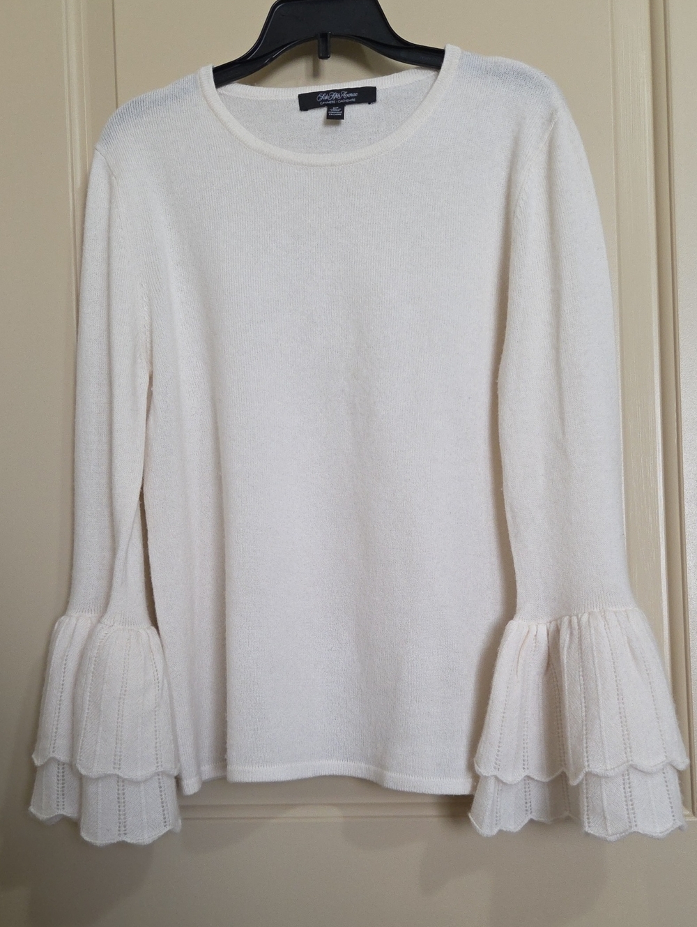 Saks Fifth Avenue Cashmere Cream Tiered Bell Sleeve Sweater Top